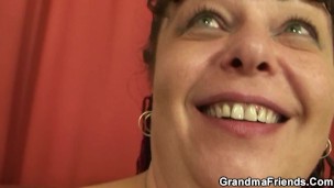 Old slut at the casting jumps on members