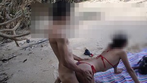 Japanese amateur couple Brazilian bikini  beach sex